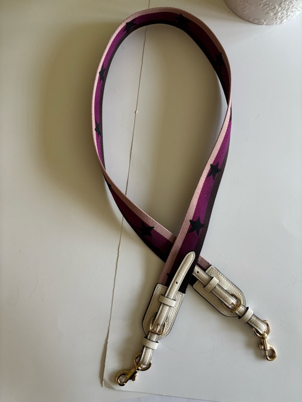 Coach Pink, Lavender and Brown Stripes andBlack Stars Print.Adjustable Bag Strap